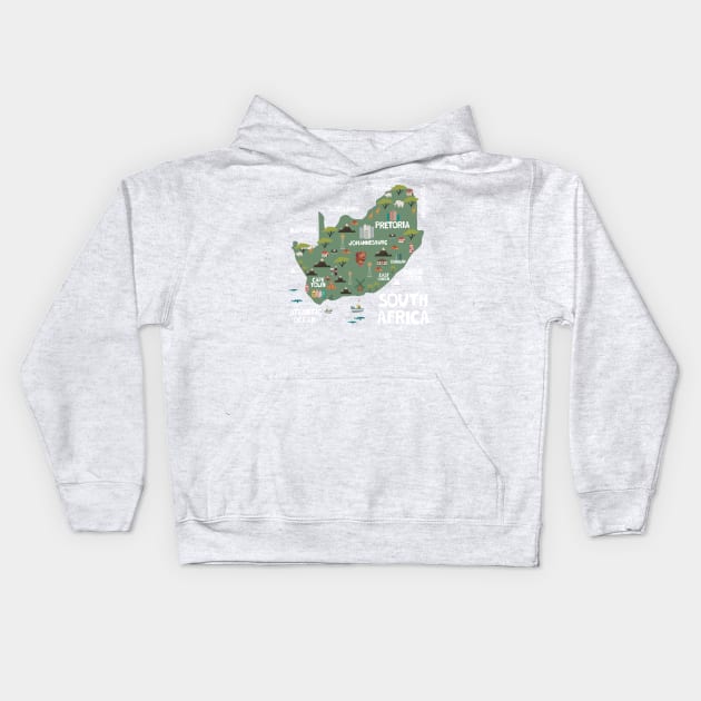 South Africa Illustrated Map Kids Hoodie by JunkyDotCom